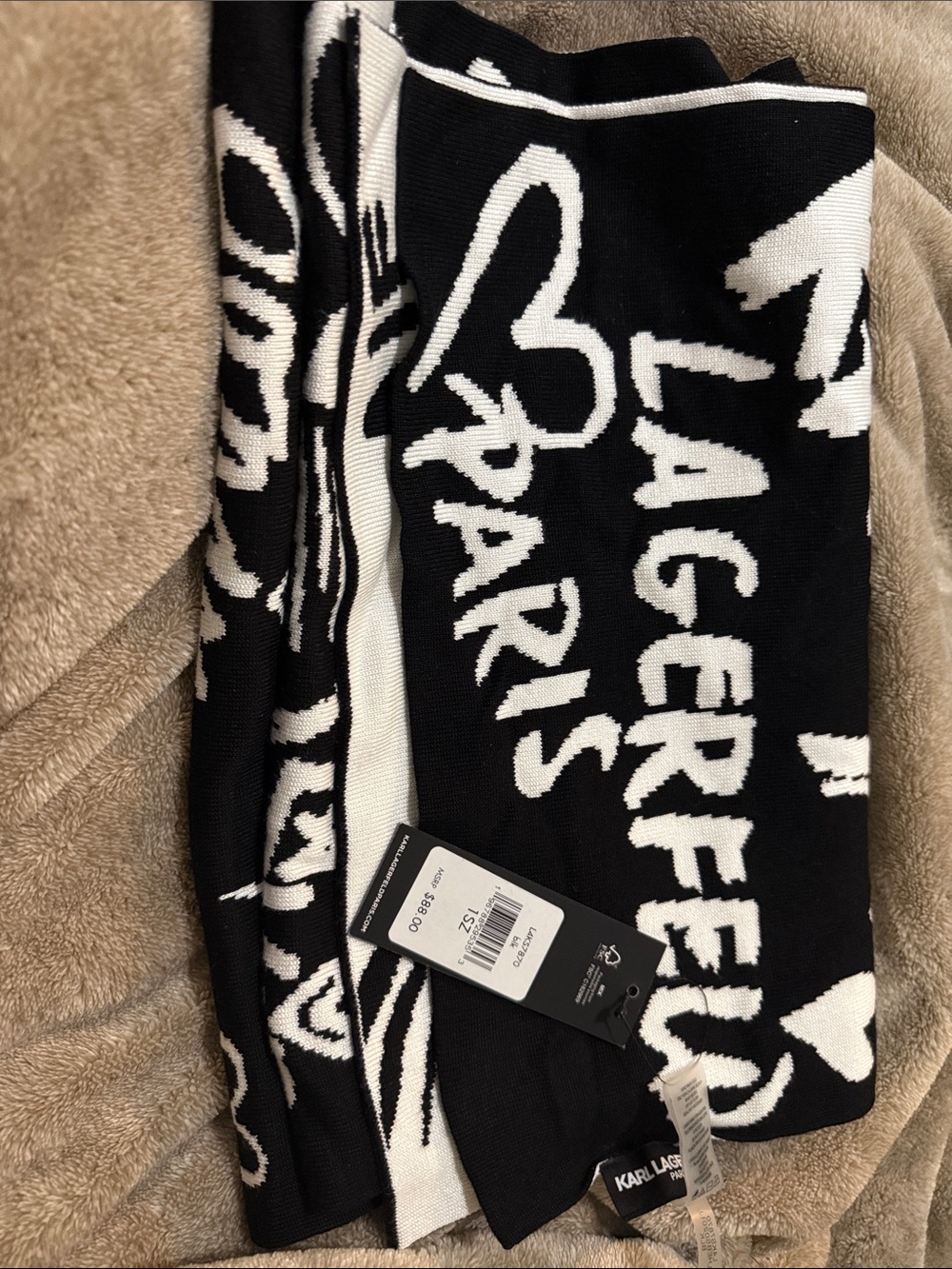 Karl Lagerfeld Black and White Paris Logo Knit Crewneck